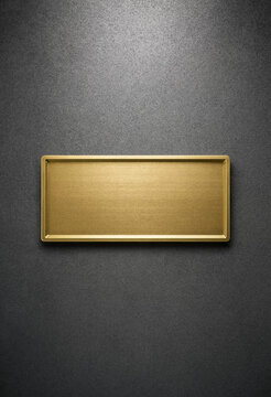 Minimalist Gold Nameplate on Dark Textured Background with Reflective Surface