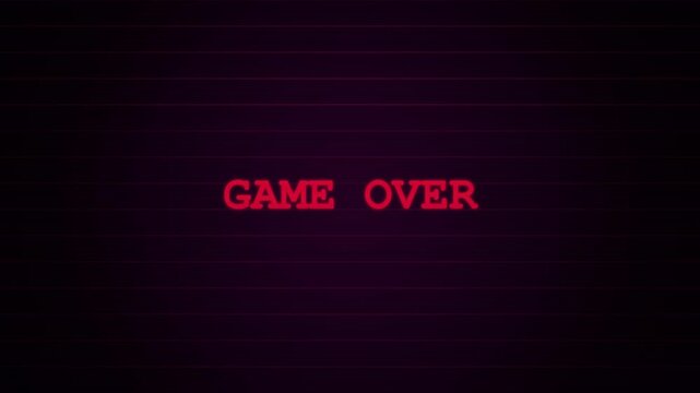 Retro 80s style game over text glowing on a red vintage CRT arcade monitor screen