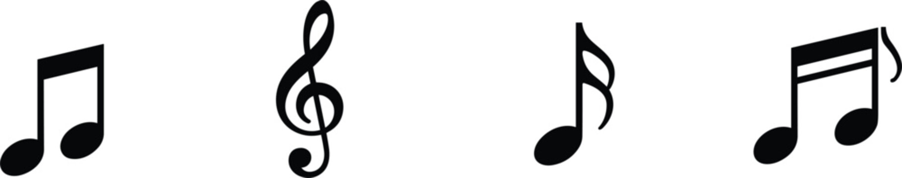 Four Black and White Musical Notes and Symbols treble clef eighth note