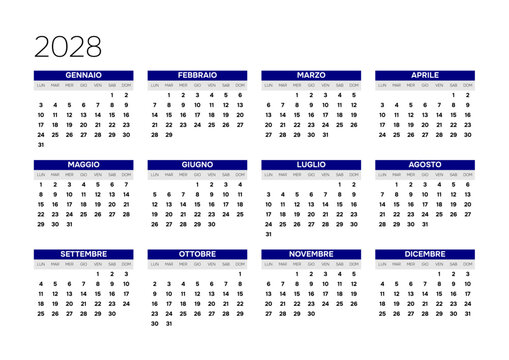 Italian 2028 Horizontal 4x3 Grid Corporate Yearly Calendar Grid Minimalist Office Annual Organizer (Compatible with 2056).