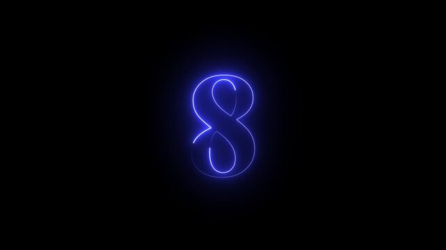Neon number 8 educational mathematics icon animation . dynamic motion and glowing neon number icon ...