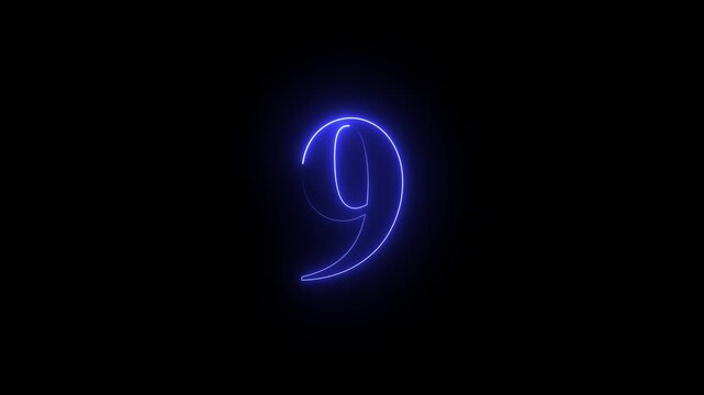 Neon number 9 educational mathematics icon animation . dynamic motion and glowing neon number icon ...