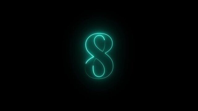 Neon number 8 educational mathematics icon animation . dynamic motion and glowing neon number icon ...