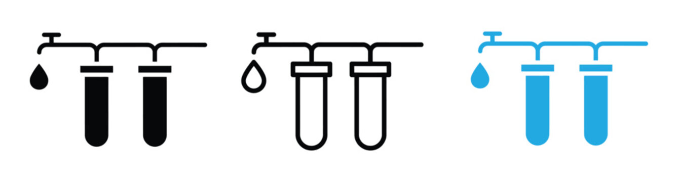 Blood test icon set. Black vector symbols. Blood test icon vector Illustration logo template pack. Test tube icon set with dripping faucet vector illustration.