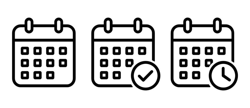 Calendar icon set vector, schedule planning symbol for website, mobile app and user interface design