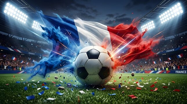 Global football 2026 france soccer stadium celebration with tricolor flag and ball