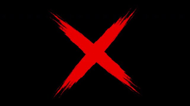 Red brush stroke x mark animation, hand drawn cross symbol overlay