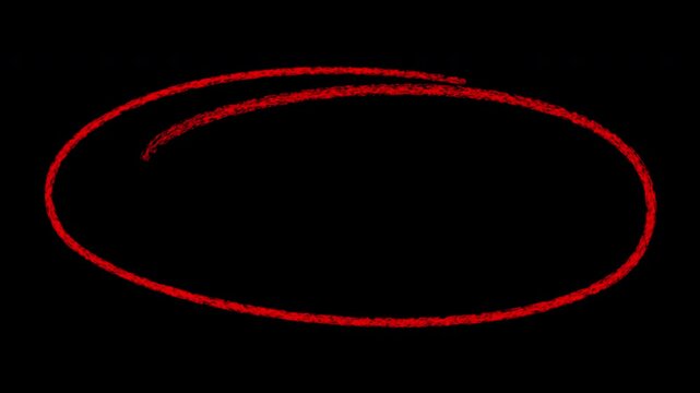 Hand-drawn red circle overlay animation, scribble marker effect for highlighting and emphasis on black background