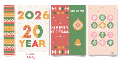 Geometric holiday patterns with new year and christmas greetings vector illustration © KumariKamona