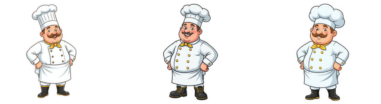 Professional cartoon male chef standing with hands on hips isolated on transparent background