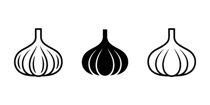 Three stylized icons of garlic bulbs, simple and modern design.
