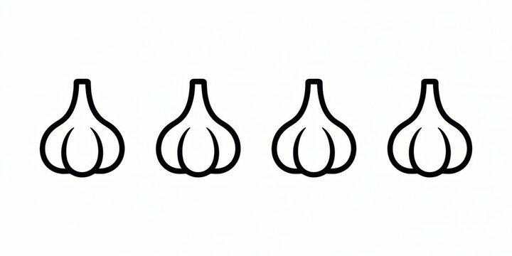 Simple line illustration of four garlic bulbs on a white background