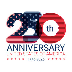 250th anniversary USA festive banner for 4th of July greetings and invitations. Waving national flag of the United States- © osama ibrahem