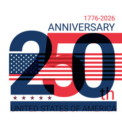 250th anniversary USA festive banner for 4th of July greetings and invitations. Waving national flag of the United States- © osama ibrahem