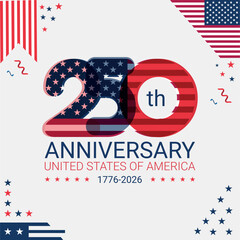 250th anniversary USA festive banner for 4th of July greetings and invitations. Waving national flag of the United States- © osama ibrahem