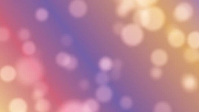 Abstract blurred background with soft bokeh light circles featuring a smooth color gradient transition through purple, pink, and warm orange tones for artistic design use.