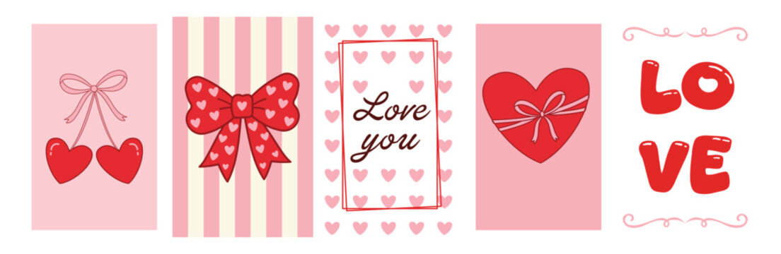Valentine's Day Collection: Hearts, Bows, and Love Messages on Pink Background