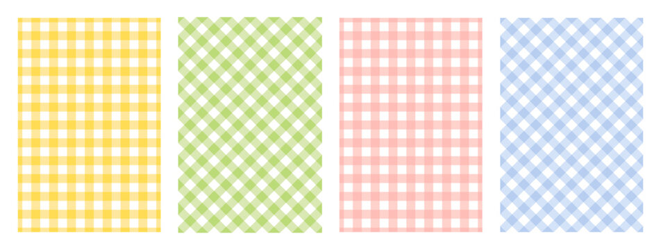 Set of classic tablecloth gingham seamless pattern. Traditional checkered print for kitchen fabric and textile. Diagonal plaid background. Repeat wallpaper. Vector illustration