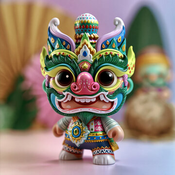 AI generator images of collectible art toy design inspired by Tosakanth, the iconic demon king character from Ramakien, Thailand&rsquo;s national epic. The figure features traditional Khon mask details, 