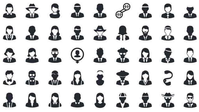 Set of diverse human avatar icons representing various professions and styles