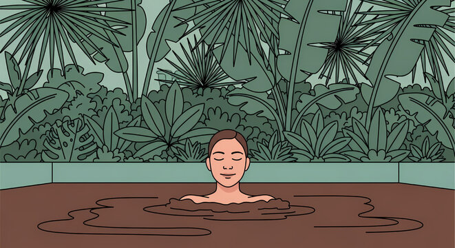 Woman relaxing in a mud bath spa treatment illustration