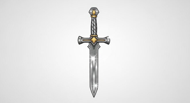 Medieval silver dagger with gold hilt details.