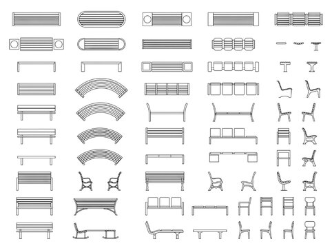 CAD Furniture Technical Drawing Set Featuring Various Sofa and Chair Elevations and Top Views