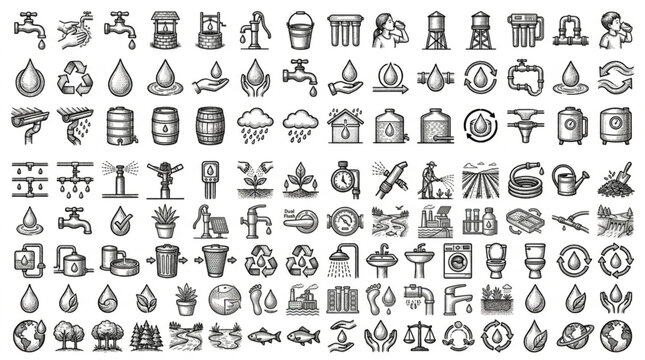 Various icons and symbols collage.