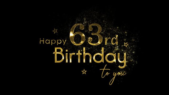 Happy 63rd birthday banner with gold particles and transparent background