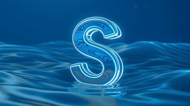 Glowing translucent letter S floats on a stylized wavy water surface
