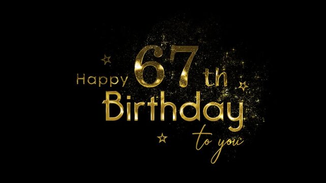 Happy 67th birthday banner with gold particles and transparent background
