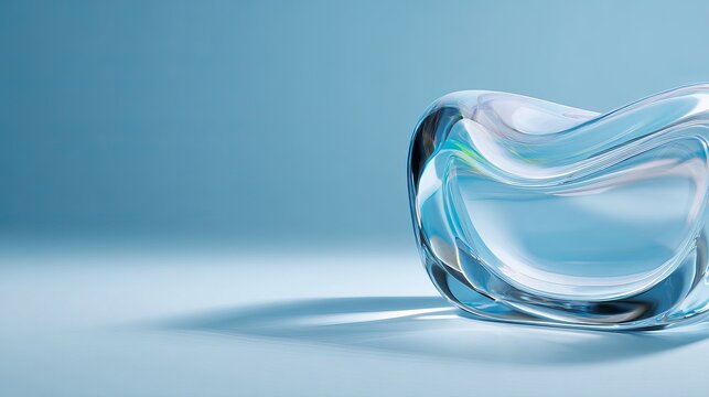 Abstract liquid glass shape with soft blue lighting and smooth organic curves rendered in a high quality minimalist digital style