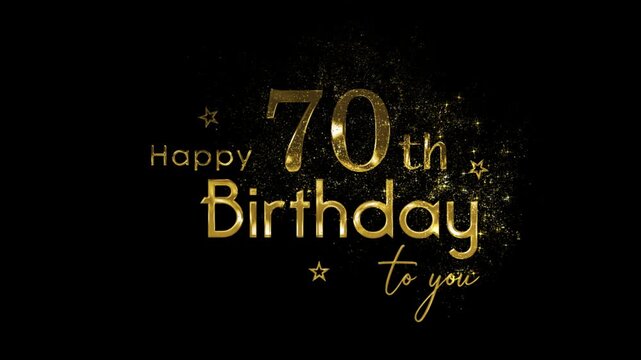 Happy 70th birthday banner with gold particles and transparent background