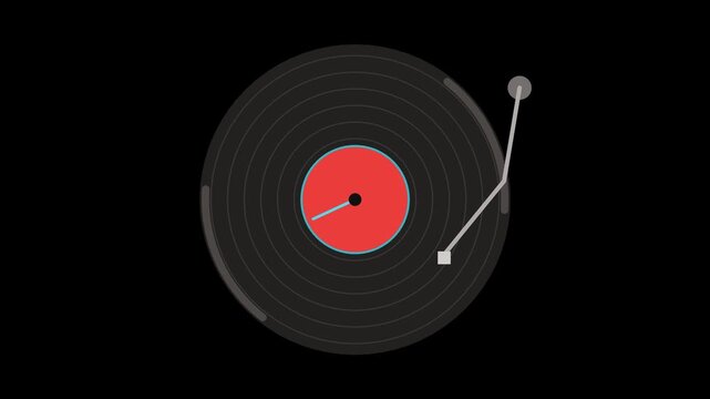 Vinyl record spinning on turntable on black background