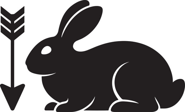 Black rabbit silhouette with a downward pointing arrow icon