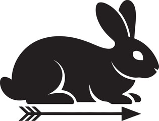 Obraz premium Black rabbit silhouette with arrow icon isolated on white background