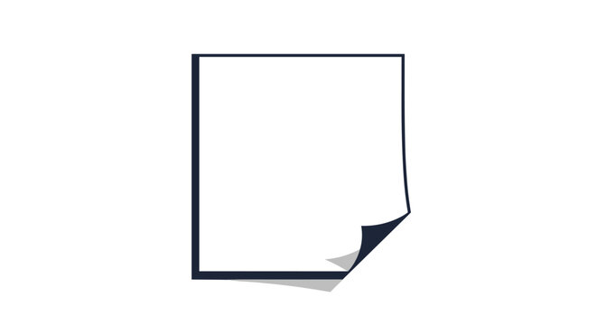 Simple white square paper note with a curled bottom right corner casting a soft shadow on the background below it for messages.