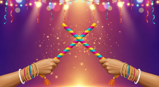 Hands holding colorful glowing string lights festival