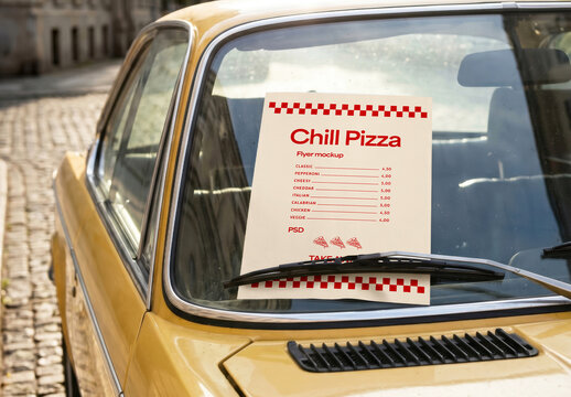 Vintage Car Windshield Paper Display Notice Mockup