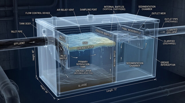 X ray style 3D visualization showing internal working mechanism and structural baffles of interceptor equipment