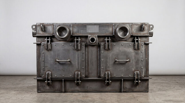Industrial heavy duty steel grease interceptor tank uninstalled front view for commercial kitchen drainage systems