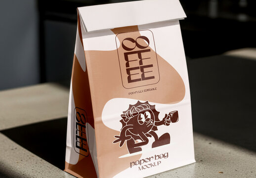 Kraft Paper Flat Bottom Bag Dark Surface Mockup