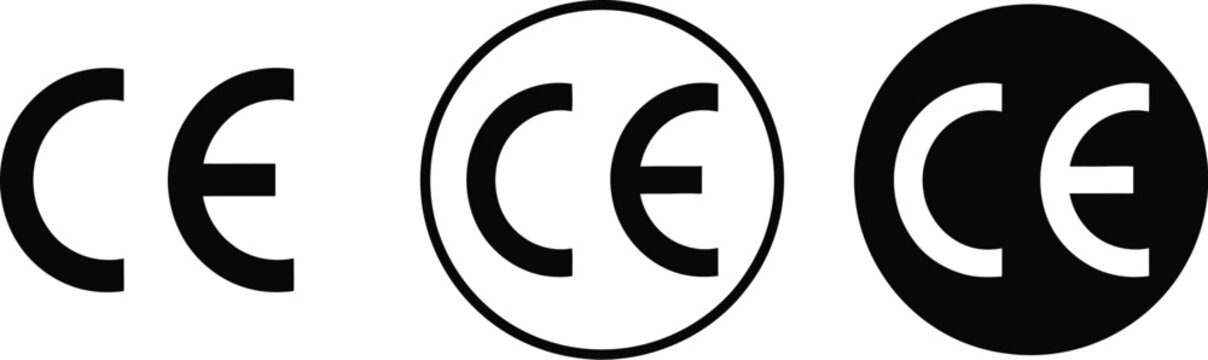 CE marking icons, certification and conformity symbols for product compliance quality assurance and manufacturing graphics.