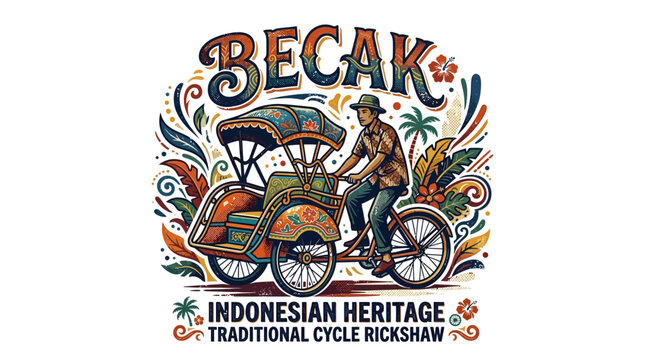 Traditional Indonesian Cycle Rickshaw Vehicle.