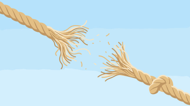 Frayed rope ends separated against blue sky, rope, frayed, broken, fiber, string, separation, tension, closeup, outdoor, beige,
