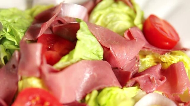Salad beef and vegetables tasty snack fresh delicious gourmet food background on the table  rustic food top view copy space 