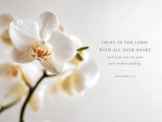 Fototapeta premium White Orchid Bloom on Soft Background. Bible. Christianity wallpaper. Jesus Christ