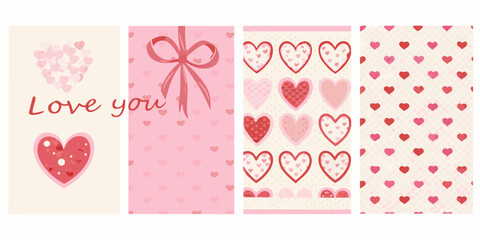 Heart and floral pattern vector illustrations in shades of pink © Buddiswar