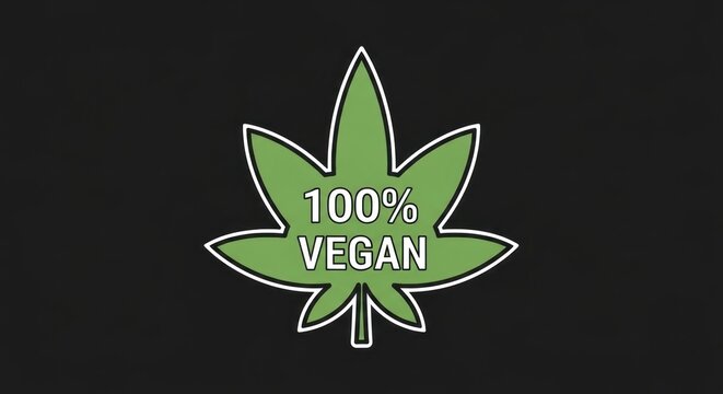Vegan cannabis leaf logo on black background.