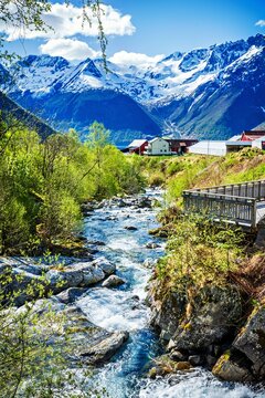 Stream and landscape in Urke, Hjorundfjord, Norway